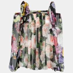 Pre Owned Dolce & Gabbana Multicolor Floral Print Crepe Silk Top S