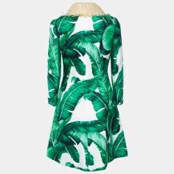 Pre Owned Dolce & Gabbana Green Banana Leaf Printed Cotton Jacquard Coat M