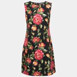 Pre Owned Dolce & Gabbana Black Rose Print Embossed Jacquared Sleeveless Dress M