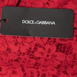 Pre Owned Dolce & Gabbana Red Floral Lace Collared Midi Dress 2XL