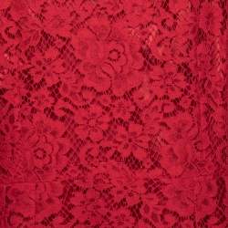Pre Owned Dolce & Gabbana Red Floral Lace Collared Midi Dress 2XL