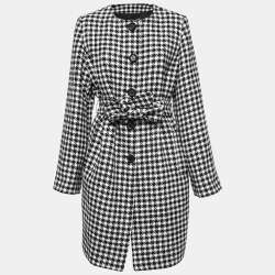 Dolce & Gabbana Black/White Houndstooth Wool Belted Coat L