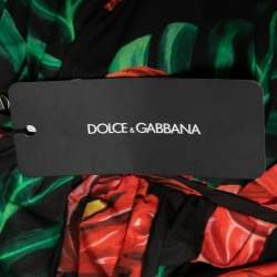 Pre Owned Dolce & Gabbana Black Floral Printed Cotton Ruched Strapless Dress L