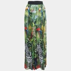 Pre Owned Dolce & Gabbana Green Printed Silk Chiffon Maxi Skirt M