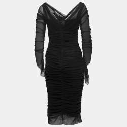 Pre Owned Dolce & Gabbana Black Mesh Ruched Bodycon Midi Dress M