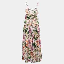 Pre Owned Dolce & Gabbana Pink Floral Printed Cotton Tie Front Strappy Maxi Dress XL