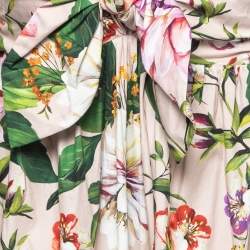 Pre Owned Dolce & Gabbana Pink Floral Printed Cotton Tie Front Strappy Maxi Dress XL