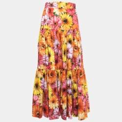 Pre Owned Dolce & Gabbana Multicolor Daisy Print Cotton Maxi Skirt M