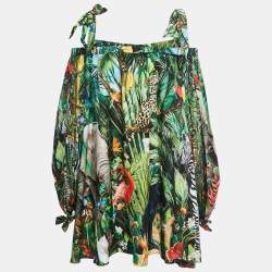 Pre Owned Dolce & Gabbana Multicolor Printed Cotton Cold Shoulder A-Line Mini Dress M