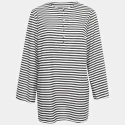 Pre Owned Dolce & Gabbana Black & White Striped Cotton Long Sleeve Top M