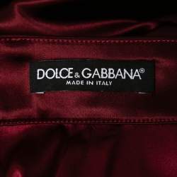 Pre Owned Dolce & Gabbana Burgundy Stretch Satin Corset Midi Skirt L