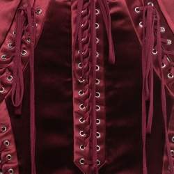 Pre Owned Dolce & Gabbana Burgundy Stretch Satin Corset Midi Skirt L