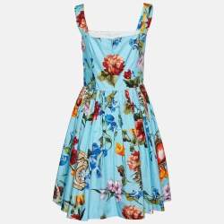 Pre Owned Dolce & Gabbana Blue Floral Printed Cotton Sleeveless Midi Dress M