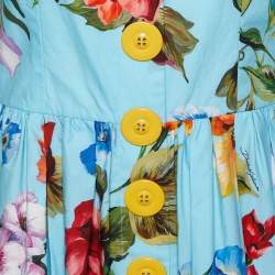 Pre Owned Dolce & Gabbana Blue Floral Printed Cotton Sleeveless Midi Dress M