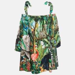 Pre Owned Dolce & Gabbana Multicolor Printed Cotton Cold Shoulder A-Line Mini Dress M