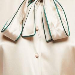 Pre Owned Dolce & Gabbana Beige Satin Silk Tie Neck Blouse S