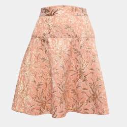 Pre Owned Dolce & Gabbana Pink Floral Jacquard Flared Mini Skirt M