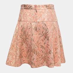 Pre Owned Dolce & Gabbana Pink Floral Jacquard Flared Mini Skirt M