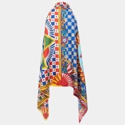 Pre Owned Dolce & Gabbana Multicolor Printed Silk Asymmetrical Top S