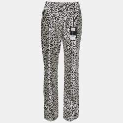 Pre Owned Dolce & Gabbana Black& White Floral Printed Silk Trousers S