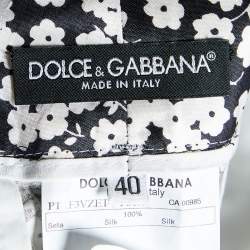 Pre Owned Dolce & Gabbana Black& White Floral Printed Silk Trousers S