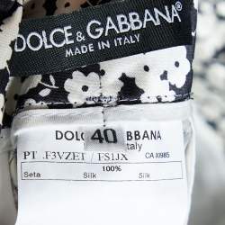 Pre Owned Dolce & Gabbana Black& White Floral Printed Silk Trousers S