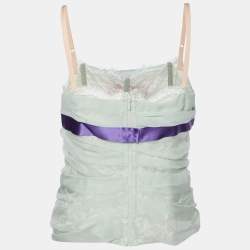 Pre Owned Dolce & Gabbana Light Green Silk & Lace Corset Top L