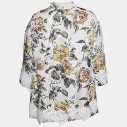 Pre Owned Dolce & Gabbana Light Cream Floral Printed Silk Jacquard Button Front Jacket S