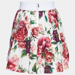 Pre Owned Dolce & Gabbana White Rose Printed Cotton Mini Skirt M
