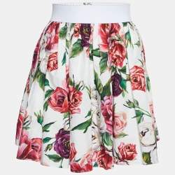 Pre Owned Dolce & Gabbana White Rose Printed Cotton Mini Skirt M