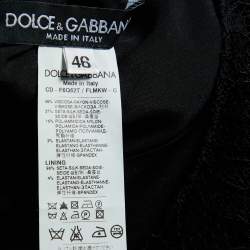 Pre Owned Dolce & Gabbana Black Lace & Polka Dot Printed Silk Midi Dress L