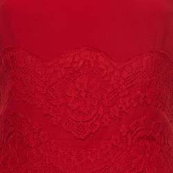 Pre Owned Dolce & Gabbana Red Crepe Lace Trim Sleeveless Dress M