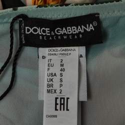 Dolce & Gabbana Light Blue/Pink Floral Print Stretch Jersey Camellia Bikini M