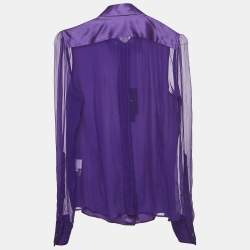 Pre Owned Dolce & Gabbana Purple Silk Semi Sheer Long Sleeve Shirt M