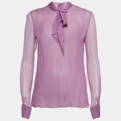 Dolce & Gabbana Purple Silk Tie-Up Detail Blouse M