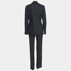 Pre Owned Dolce & Gabbana Navy Blue Pinstripe Linen Single Breasted Suit M