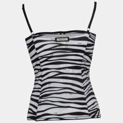 Pre Owned Dolce & Gabbana Under Wear Black/White Print Stretch Nylon Strappy Top M