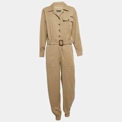 Dolce & Gabbana Beige Cotton Belted Cargo Jumpsuit M