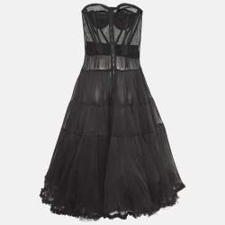 Pre Owned Dolce & Gabbana Black Tulle Semi Sheer Strapless Corset Dress M