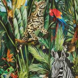 مملوكة مسبقًا Dolce & Gabbana Green Braces and Jungle Print Poplin Cold Shoulder Mini Dress XL