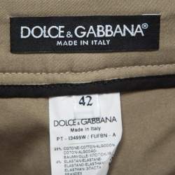 Pre Owned Dolce & Gabbana Green Contrast Side Trim Cotton Slim Trousers M