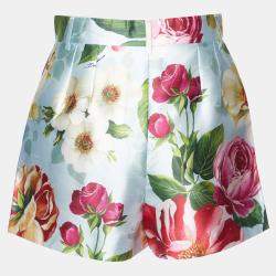 Pre Owned Dolce & Gabbana Blue Floral Print Silk Shorts S (IT 40)