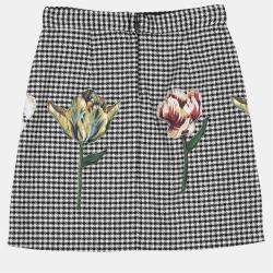 Pre Owned Dolce & Gabbana Black Wool Houndstooth Skirt Size 7/8Y    
