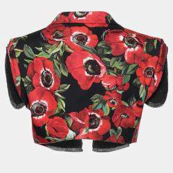 Dolce & Gabbana Red Floral Print Cotton Cropped Jacket XS (IT 36)