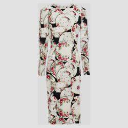 Pre Owned Dolce & Gabbana Ivory Floral Crockery Print Crepe Midi Dress L (IT 46)