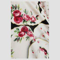 Pre Owned Dolce & Gabbana Ivory Floral Crockery Print Crepe Midi Dress L (IT 46)
