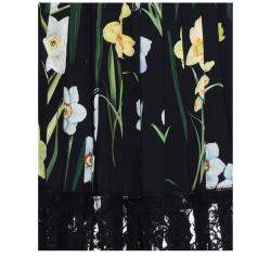 Pre Owned Dolce & Gabbana Black Floral Print Crepe & Lace Pleated Skirt XS (IT 40)