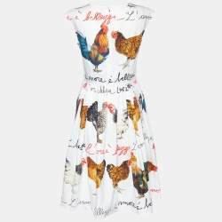 Pre Owned Dolce & Gabbana White Rooster Print Cotton A-line Dress S