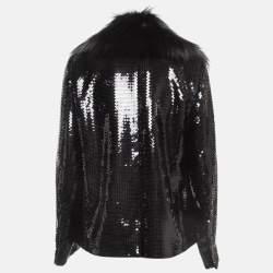Pre Owned Dolce & Gabbana Black Sequin Paillette Fox Fur Collar Jacket M