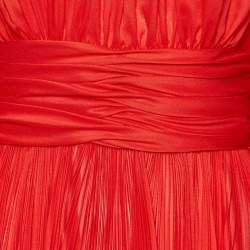 Pre Owned Dolce & Gabbana Red Chiffon Pleated Long Dress S